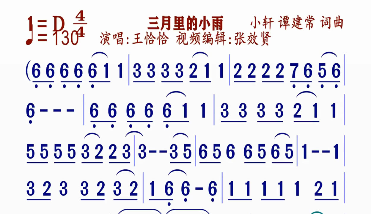 【张效贤爱音乐】《三月里的小雨》动态简谱王恰恰演唱 粉丝数23601 作品数12214 音乐视频 免费在线观看 爱奇艺