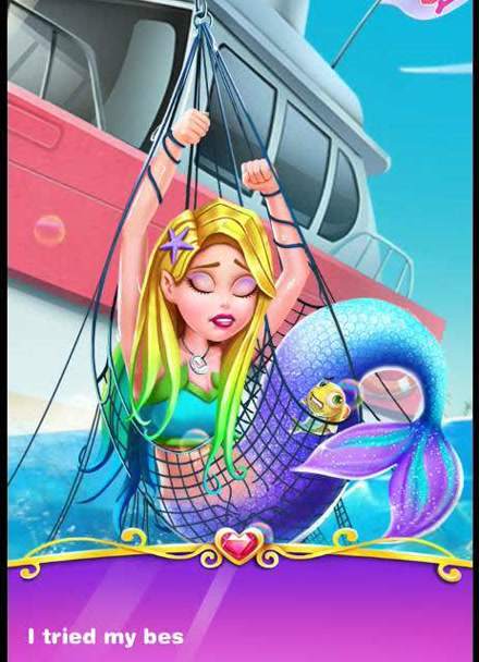 美人鱼公主:米娅公主逃出水下宫殿 被渔民捕网游戏