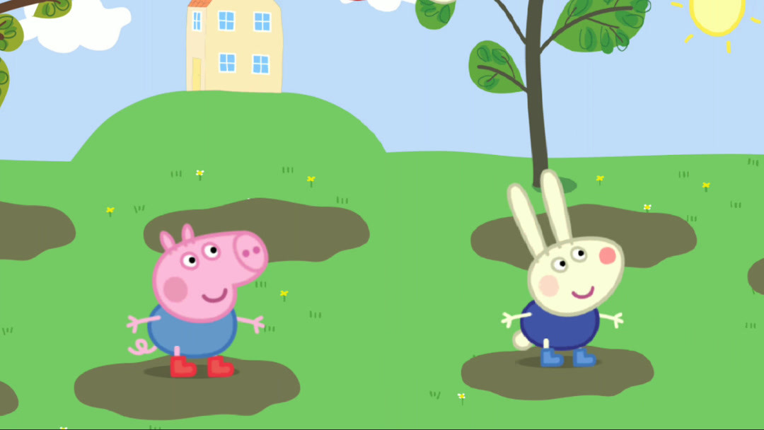 小猪佩奇一家四口的幸福生活游戏视频  :乔治和理查德跳泥坑比赛