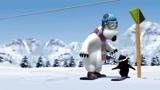 倒霉熊玩滑雪板 企鹅妹妹的技术都比他好