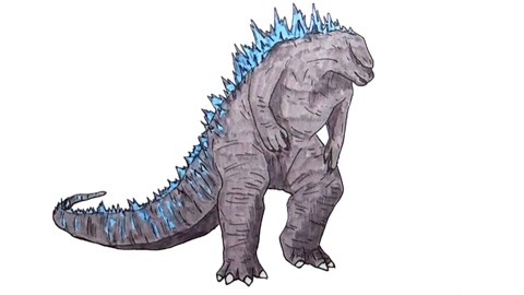 哥斯拉恐龙简笔画画法图片