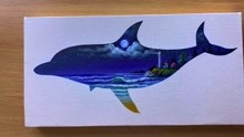 海豚剪影灯塔画
