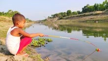 6岁男孩河边钓鱼，操作娴熟钓大鱼，真厉害！