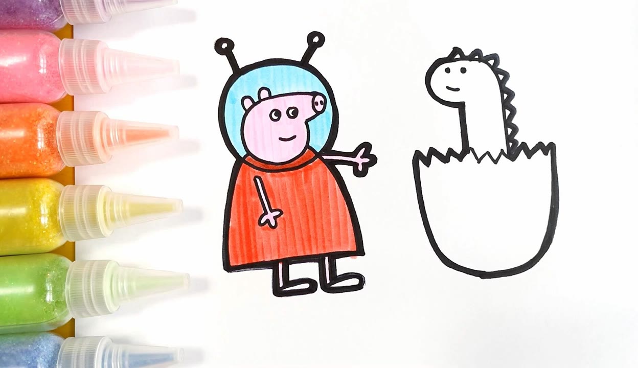 儿童简笔画教程,画小猪佩奇和小恐龙,3