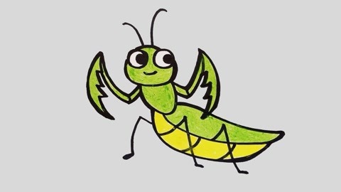 儿歌多多昆虫简笔画 第5集 螳螂 幼儿园宝宝画草原上强壮的螳螂