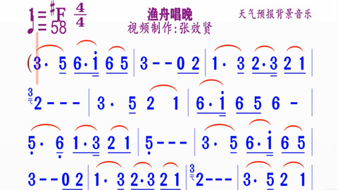 《漁舟唱晚》動態簡譜天氣預報背景音樂