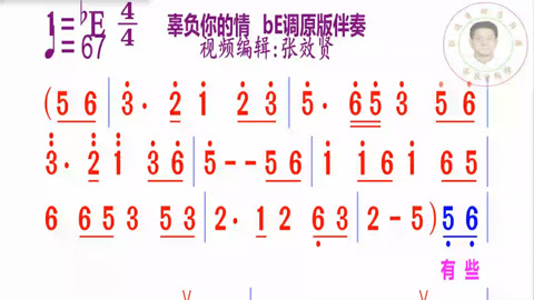 《辜負你的情》簡譜be調原版伴奏